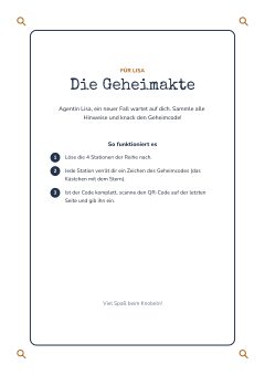 Deckblatt im Design Detektiv: Schreibmaschinenschrift in Tintenblau, Lupen in den Ecken